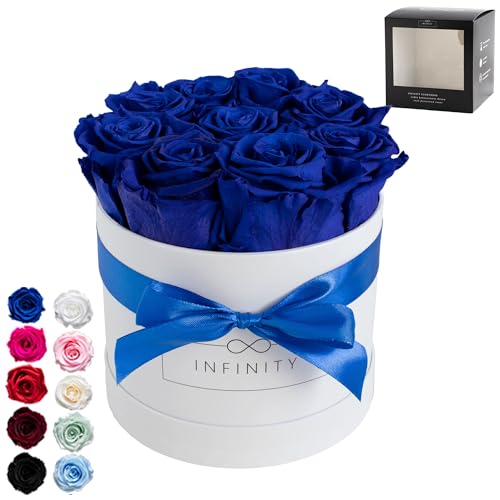 Infinity Flowerbox Medium - 9 echte Premiumrosen in Blau - 3 Jahre haltbar ohne gießen von Infinity Flowerbox