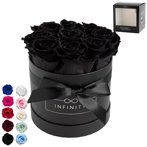 Infinity Flowerbox Medium - 9 echte Premiumrosen in Schwarz - 3 Jahre haltbar ohne gießen von Infinity Flowerbox