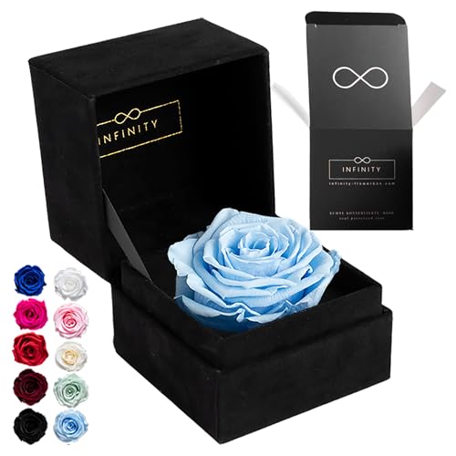 Infinity Flowerbox - 1 echte Infinity Rosen (3 Jahre haltbar ohne Wasser) - Direkt mit Geschenkverpackung geliefert I Handgefertigt in Berlin I Geschenk für Frauen (Velvet Rosenbox mit Blauer Rose) von Infinity Flowerbox