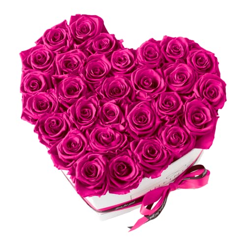 Infinity Flowerbox XXL Herz - 29 echte Premiumrosen in Hot Pink - 3 Jahre haltbar ohne gießen | In Geschenkverpackung mit Satinschleife von Infinity Flowerbox