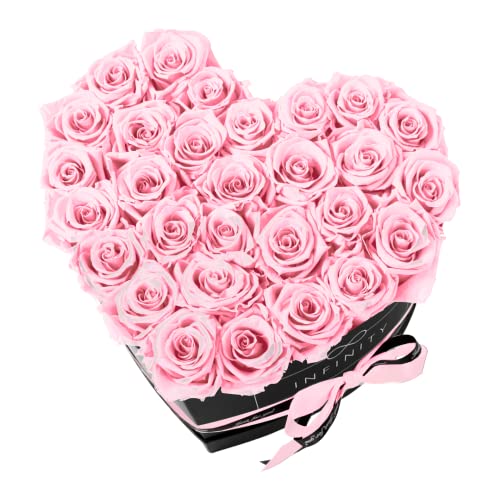 Infinity Flowerbox XXL Herz - 29 echte Premiumrosen in Rosa - 3 Jahre haltbar ohne gießen | In Geschenkverpackung mit Satinschleife von Infinity Flowerbox