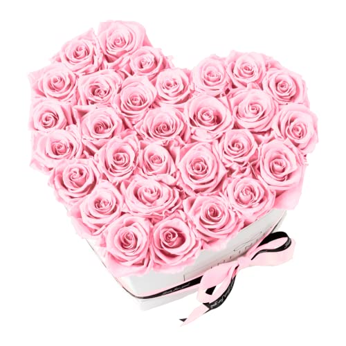 Infinity Flowerbox XXL Herz - 29 echte Premiumrosen in Rosa - 3 Jahre haltbar ohne gießen | In Geschenkverpackung mit Satinschleife von Infinity Flowerbox
