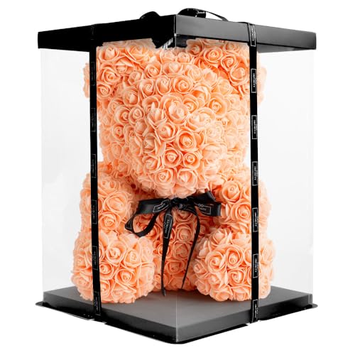 Infinity® Rosenbär Apricot 40 cm – Handgefertigter Bär mit Geschenkbox & über 600 duftenden 3D-Rosen – Geschenk für Frauen, Geburtstag oder Jahrestag von Infinity Flowerbox