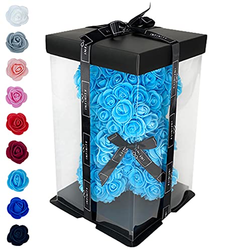 Infinity - edler Rosenbär mit über 300 handgeklebten Schaumstoffrosen, verziert mit einer Infinity Satinschleife und Geschenkbox (ca. 25cm) von Infinity Flowerbox