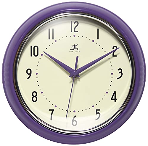 Infinity Instruments LTD. Retro 22,9 cm Silent Sweep Nicht tickend Mitte Jahrhundert Moderne Küche Diner Wanduhr Quarzwerk Retro Wanduhr Dekorative (lila) von Infinity Instruments