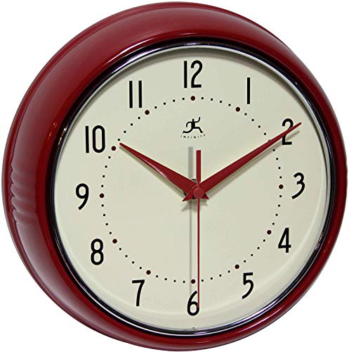 Infinity Instruments LTD. Retro 22,9 cm Silent Sweep Nicht tickend Mitte des Jahrhunderts Moderne Küche Diner Wanduhr Quarzwerk Retro Wanduhr Dekorativ (rot) von Infinity Instruments