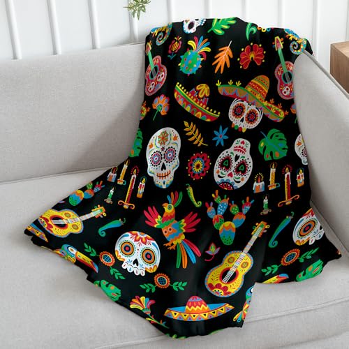 Sugar Skull Fiesta Super Plüschdecke – 127 x 152 cm, weiche Überwurfdecke – Perfekt für Kuschelsaison und Urlaubsgeschenke! Inspiriert von Day of the Dead von Infinity Republic