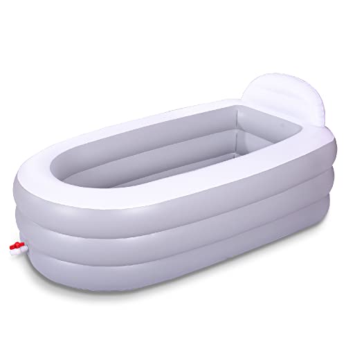 Aufblasbare Badewanne für Erwachsene, tragbare Badewanne mit Rückenlehne, 165 × 86 × 71 cm faltbare freistehende Badewanne für Home Spa oder Eisbad (Grau Weiß) von InflatFun