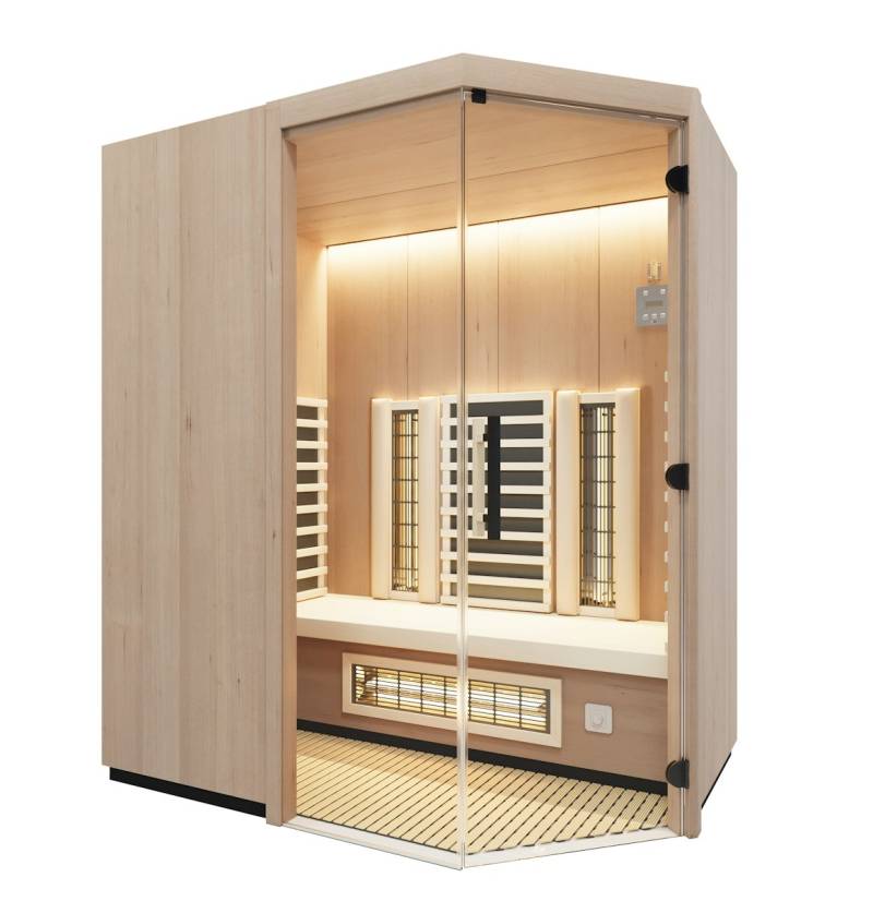 Infraworld Infrarotkabine TrioSol Prima 2 inkl. 5-teiligem gratis Zubehörset 152 x 120 x 201,5 cm (Gr. 1) Alpen-Zirbe von Infraworld