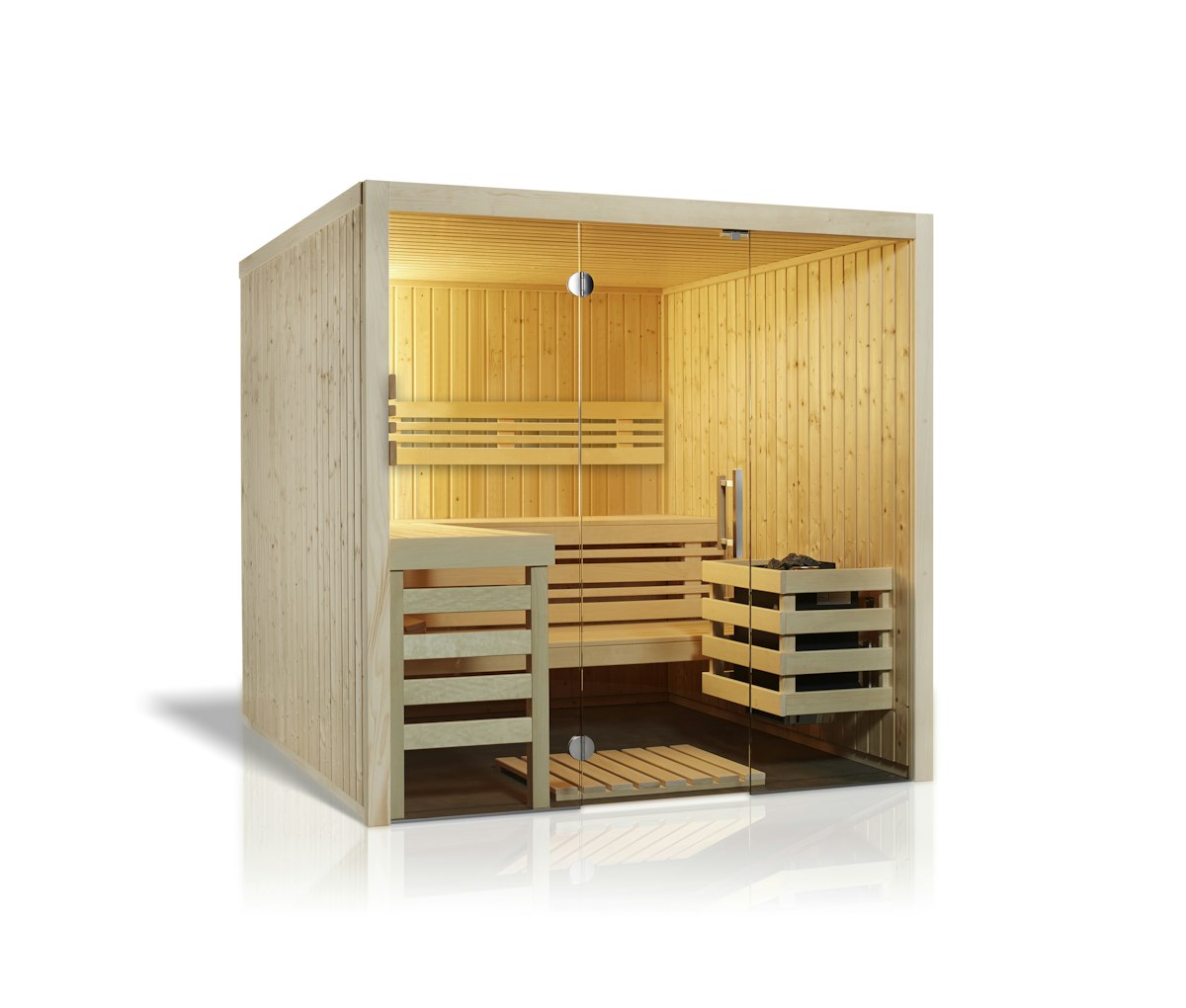 Infraworld Sauna Panorama - Elementsauna mit Glasfront-210 x 210 cm-Ohne Ofen/Steuerung von Infraworld