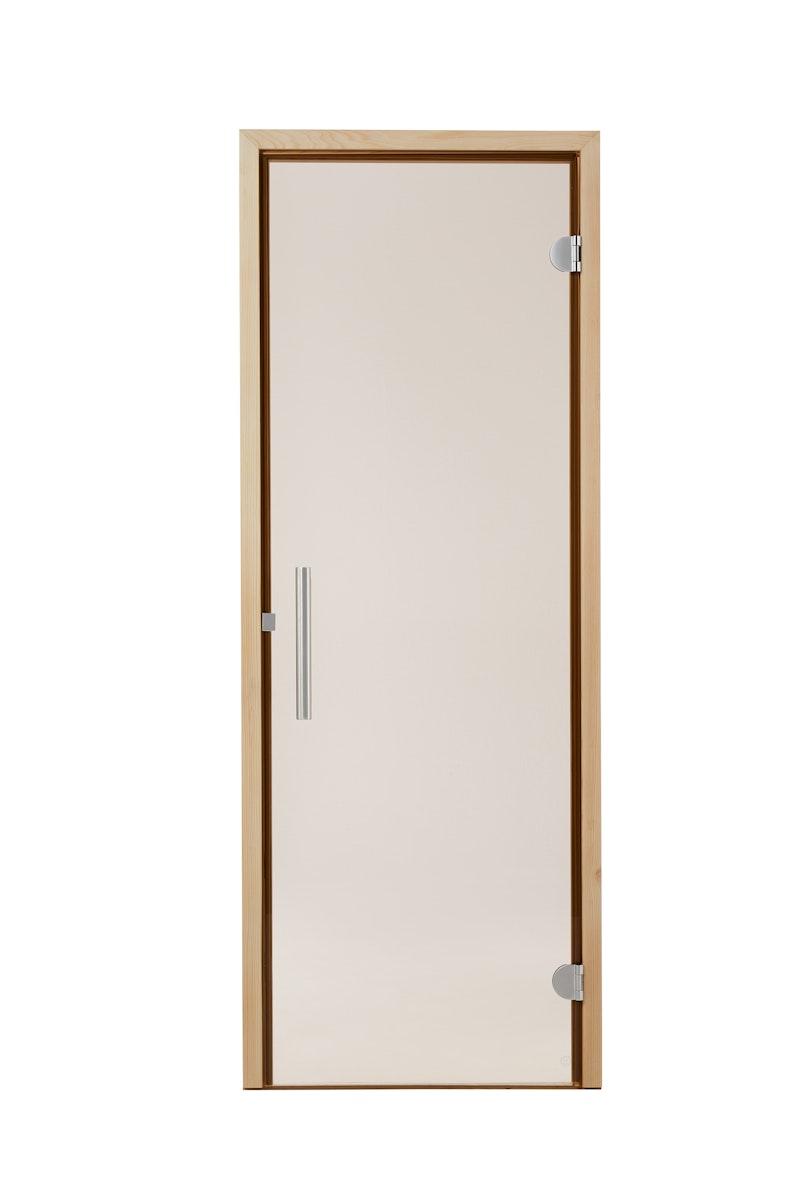 Infraworld Saunatür Exklusiv 1/2/3 und Large mit Holzrahmen und Türgriff - 8 mm ESG (ohne Schwelle) 715 x 1897 mm (Exklusiv 3, Türanschlag rechts, bronze) von Infraworld