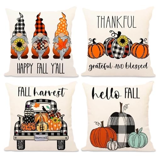 Infreecs Herbst Deko Herbst Kissenbezug 45x45 cm, 4 Stück Herbst Kissenbezüge, Halloween Kissenhülle für Schlafzimmer Sofa Stuhl Bett Home Decor von Infreecs