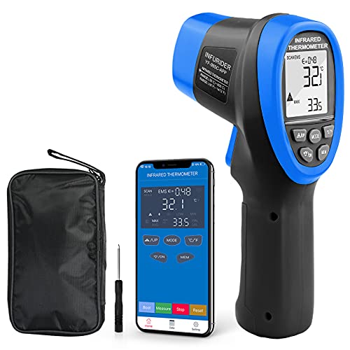 Infrarot Thermometer,INFURIDER YF-985CAPP Digital Laser Temperaturmessgerät -58℉~1472℉ IR Instant-Read Pyrometer 16:1 mit Bluetooth Temperaturpistole für HVAC Pizzaofen und Brennofen von INFURIDER