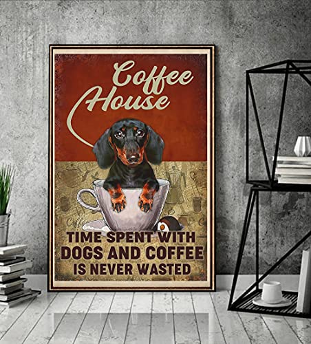 Inga Blechschild "Dackel Coffee House Time Spent With Dog And Coffee Is Never Wasted Dachshund", 20,3 x 30,5 cm von Inga