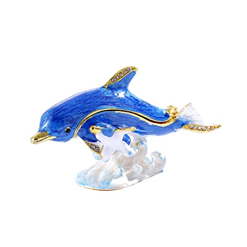 Ingbear Blaue Delfin-Figur, aufklappbare Schmuckkästchen, einzigartiges Geschenk für Thanksgiving Day & Weihnachten, handbemalte emaillierte Schmuckschatulle, Tier-Ornamente für Heimdekoration von Ingbear