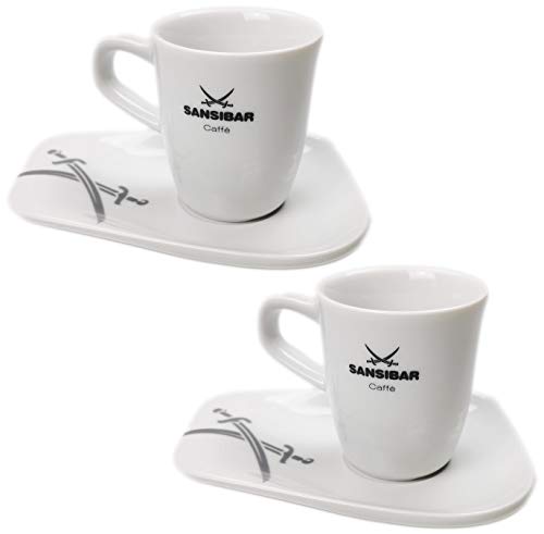 2-teilig Sansibar Espressotassen/Mokkatassen Set aus Porzellan, dickwandig mit Untertassen, Mokka Espresso Tassen (2er Set Espressotassen, 75 ml) von Ingbertson