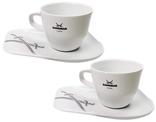 2-teilig Sansibar Kaffeetassen Set aus Porzellan, dickwandig mit Untertassen, Café Caffè Kaffee Tassen (2er Set Kaffeetassen, 200 ml) von Ingbertson