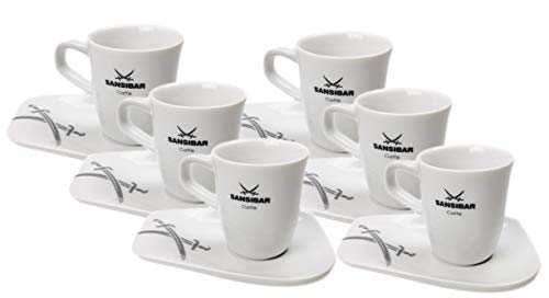 6-teilig Sansibar Espressotassen/Mokkatassen Set aus Porzellan, dickwandig mit Untertassen, Mokka Espresso Tassen (6er Set Espressotassen, 75 ml) von Ingbertson