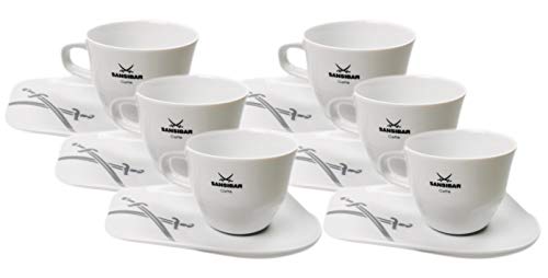 6-teilig Sansibar Kaffeetassen Set aus Porzellan, dickwandig mit Untertassen, Café Caffè Kaffee Tassen (6er Set Kaffeetassen, 200 ml) von Ingbertson