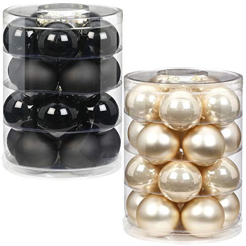 Inge Glas Magic 40 Weihnachtskugeln im Set | Echtglas-Christbaumkugeln in besonderen Farben | Hochwertiger Christbaumschmuck (Classic Style | schwarz mit Champagner) von Inge Glas Magic