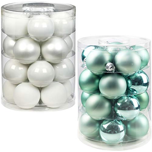 Inge Glas Magic 40 Weihnachtskugeln im Set | Echtglas-Christbaumkugeln in besonderen Farben | Hochwertiger Christbaumschmuck (Frosty Mornings | Mint mit weiß) von Inge Glas Magic