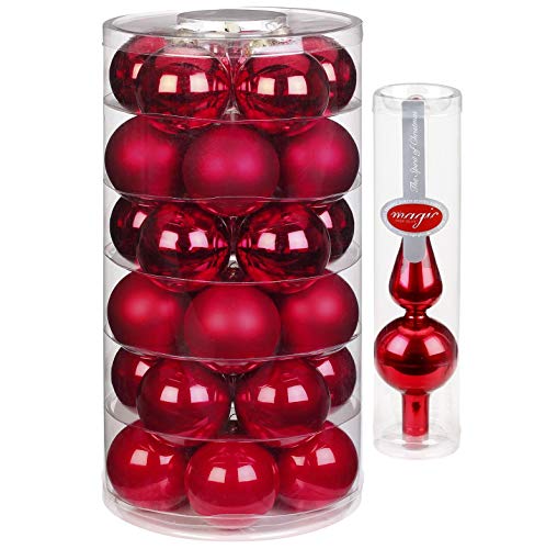 Inge Glas Weihnachtskugeln | 30 Kugeln & Spitze | Christbaumkugeln Baumspitze (Ruby Red Spitze rot) von Inge Glas Magic