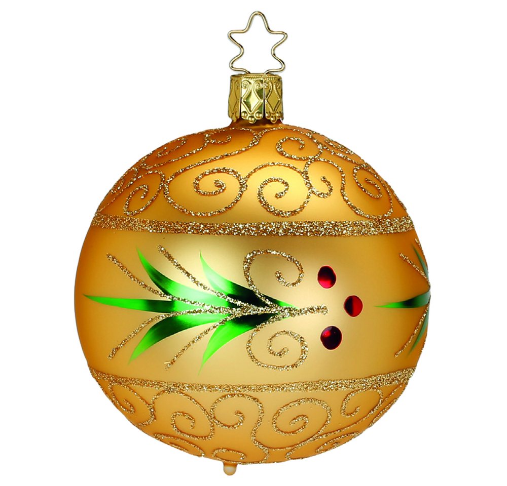 INGE-GLAS® Weihnachtsbaumkugel Evergreen, inkagold Ø8cm (1 St), mundgeblasen, handbemalt von Inge-Glas