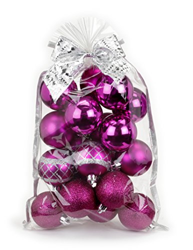 20 Stk. Christbaumkugeln 6cm Kuststoff // PVC Weihnachtskugeln Baumschmuck Dekor Motive Plastik Christbaumschmuck Mix Set Weihnachten Geschenk (fuchsia) von Inge-glas