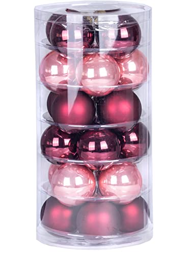 24 Christbaumkugeln Glas 6cm // Weihnachtskugeln Weihnachtsschmuck Weihnachtsdeko Baumkugeln Baumschmuck Christbaumschmuck Kugeln Glaskugeln Dose (Vintage Rose | Bordeaux rosa) von Inge-glas