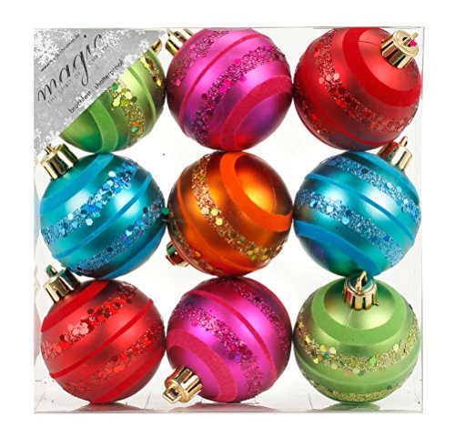 9 STK. PVC Christbaumkugeln 6cm Mille-Fiori (bunt) // Ornament Dekor Kunststoff bruchfest Dekokugeln Weihnachtskugeln Baumkugeln Baumschmuck Set Christbaumschmuck Weihnachtsschmuck 60mm von Inge-glas