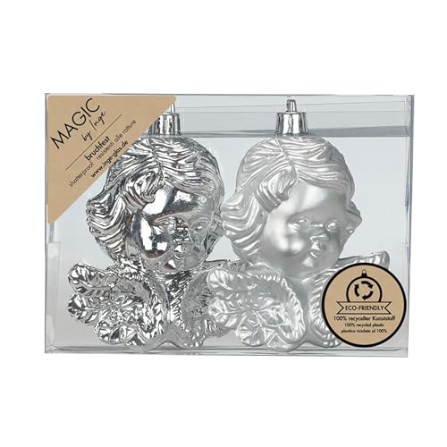 Christbaumschmuck Engel 10cm Kunststoff 2er Set - matt & glänzend - bruchsichere Christbaumkugeln für Weihnachtsbaum - Weihnachtsbaumkugeln & Weihnachtsbaumschmuck Silber - Winter Silver von Inge-glas