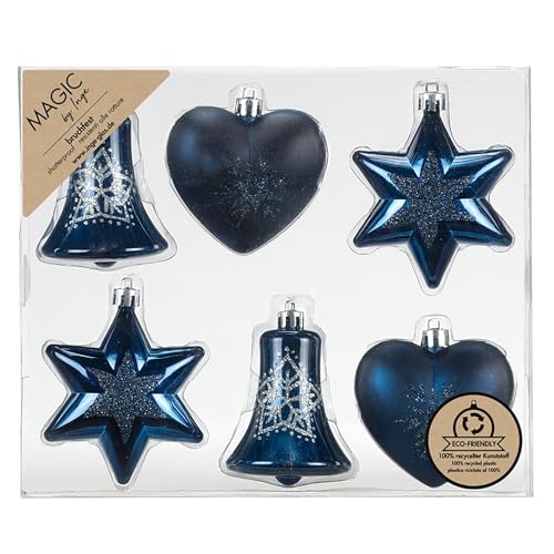 Christbaumschmuck Formen Mix 9cm Kunststoff 6er Set - bruchsicher & mit Glitzer - Christbaumkugeln für Weihnachtsbaum - Weihnachtskugeln & Weihnachtsbaumschmuck Dunkelblau - Night Blue von Inge-glas
