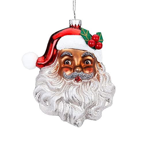 Christbaumschmuck Glas 13cm Weihnachtsmann - Kopf mit Glitzer Weihnachtskugeln Santa Claus rot weiß von Inge-glas