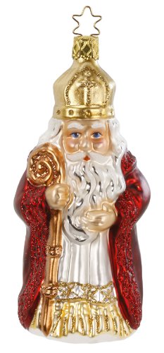 Christbaumschmuck Glas 14cm Sankt Nikolaus mundgeblasen handbemalt Weihnachtskugeln rot gold von Inge-glas