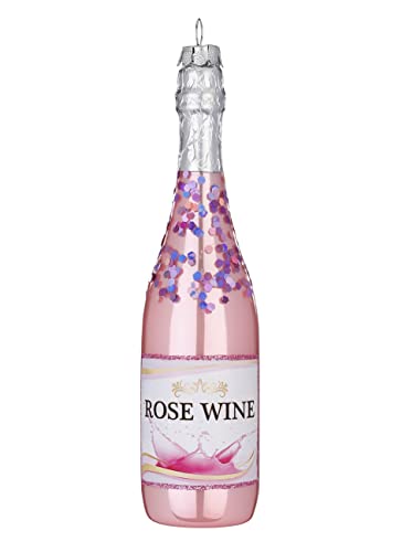 Inge-glas Christbaumschmuck Glas 16cm Flasche Roséwein Weihnachtskugeln Weinflasche rosa von Inge-glas