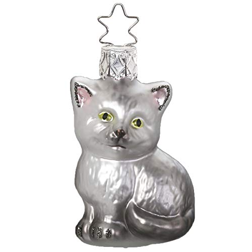 Christbaumschmuck Glas 6.5cm Katze mundgeblasen handbemalt Haustiere Weihnachtskugeln grau von Inge-glas