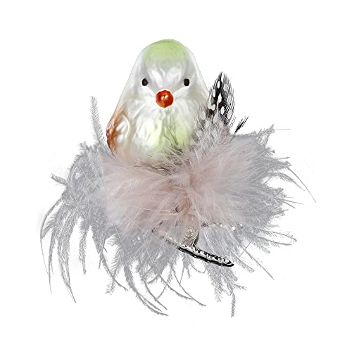 Christbaumschmuck Glas 6cm Vogel auf Clip mundgeblasen handbemalt Weihnachtskugeln grün weiß von Inge-glas