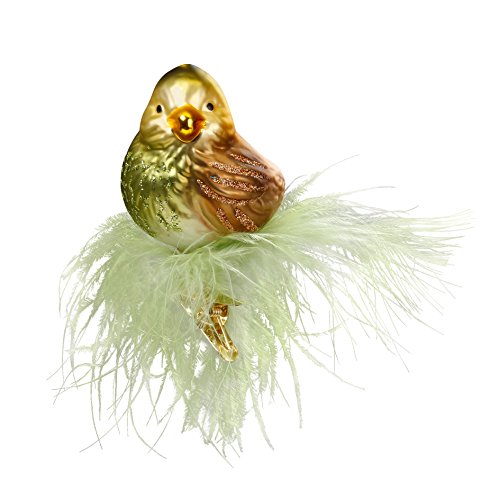 Christbaumschmuck Glas 7cm Vogel auf Clip mundgeblasen handbemalt Weihnachtskugeln grün braun von Inge-glas