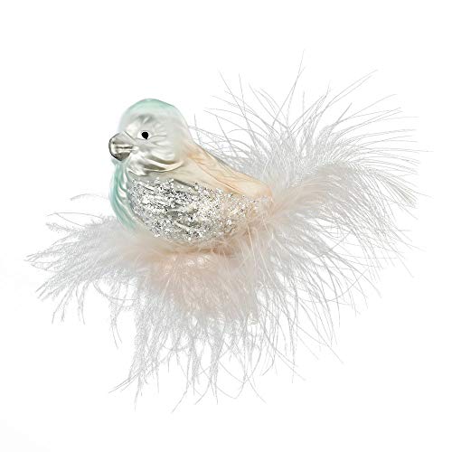 Christbaumschmuck Glas 7cm Vogel auf Clip mundgeblasen handbemalt Weihnachtskugeln mint beige von Inge-glas