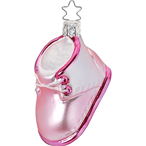 Christbaumschmuck Glas 8cm Krabbelschuh Baby Mädchen Babyschuh mundgeblasen handbemalt rosa von Inge-glas