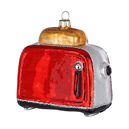 Christbaumschmuck Glas 8cm Toaster mit Glitzer Weihnachtskugeln Küchengeräte rot von Inge-glas