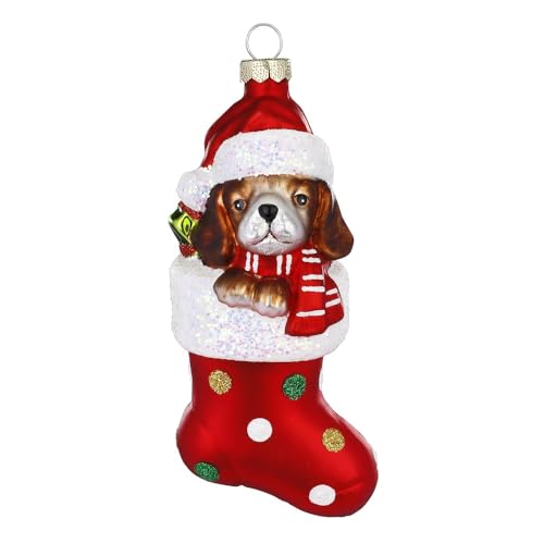 Christbaumschmuck Hund Katze Tiere | Süße Weihnachtsbaumfigur aus Glas | 14cm Christbaumfigur (Hund rot) von Inge-glas
