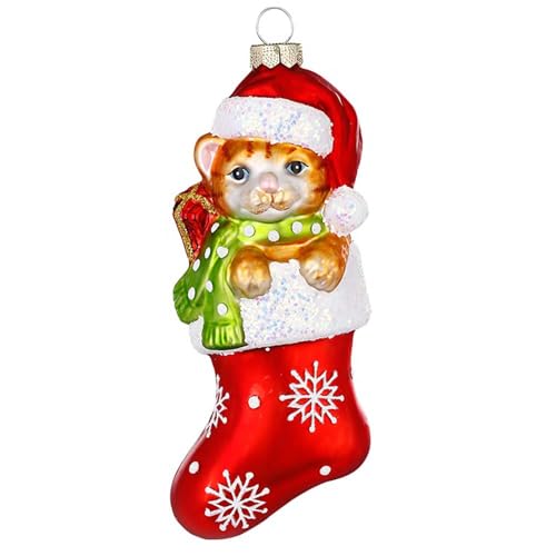 Christbaumschmuck Hund Katze Tiere | Süße Weihnachtsbaumfigur aus Glas | 14cm Christbaumfigur (rote Katze) von Inge-glas