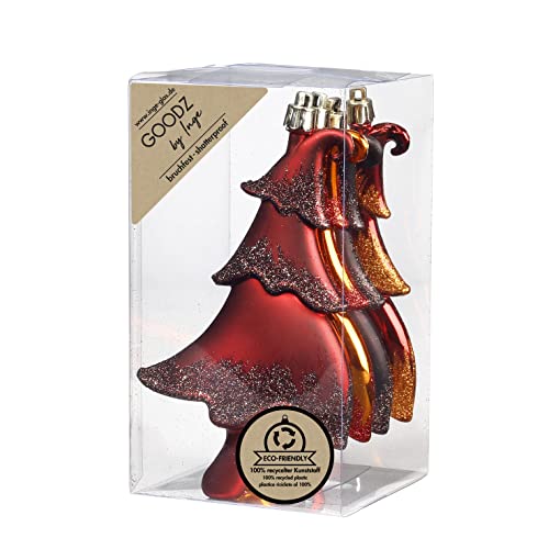 Christbaumschmuck Kunststoff 14cm 4 Stück Set Tannenbäume Weihnachtskugeln braun orange Flame Mix von Inge-glas