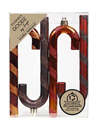 Christbaumschmuck Kunststoff 14cm 4 Stück Set Zuckerstangen Weihnachtskugeln braun orange Flame Mix von Inge-glas