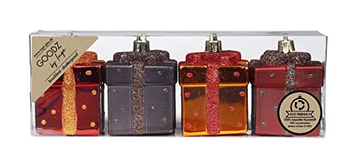 Christbaumschmuck Kunststoff 6cm 4 Stück Set Geschenkbox Weihnachtskugeln braun orange Flame Mix von Inge-glas