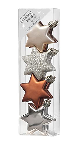 Christbaumschmuck Kunststoff 6cm x 8 Stück Sterne Winterfiguren Weihnachtskugeln braun beige Silber von Inge-glas