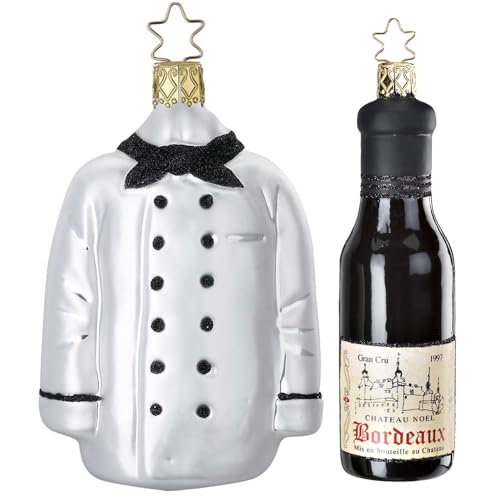 Christbaumschmuck Weihnachtskugeln Set | Geschenkset Christbaumfigur | Made in Germany | Handbemalt und mundgeblasen (Kochjacke und Rotwein) von Inge-glas