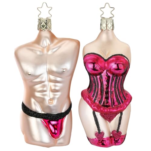 Christbaumschmuck Weihnachtskugeln Set | Geschenkset Christbaumfigur | Made in Germany | Handbemalt und mundgeblasen (Torso Mann und Frau) von Inge-glas