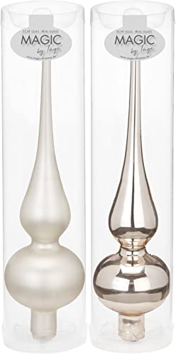 Christbaumspitze Glas 26cm hoch, D=6cm x 1 Stück Sortiert Weihnachtsbaumspitze Creme Silber von Inge-glas
